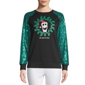 Disney Nightmare Before Christmas Sweatshirt Sequins Jack Skellington Womens M